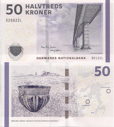 Denmark 50 Kroner Pick Number: 65d UNC Banknote